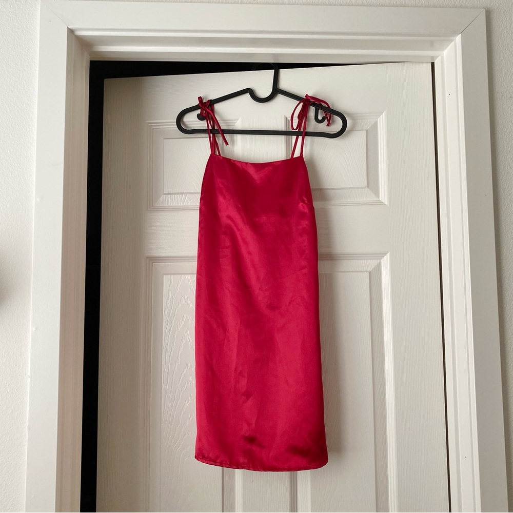 purr melrose red satin dress
